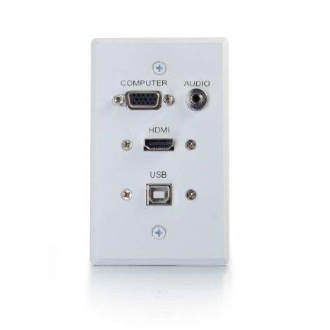 C2g Hdmi, Vga, 3.5mm Audio And Usb Pass Through Single Gang Wall Plate - White