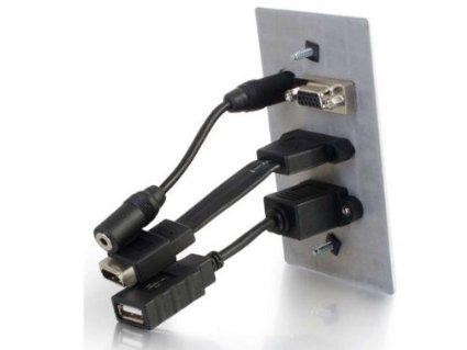 C2g Hdmi, Vga, 3.5mm Audio And Usb Pass Through Single Gang Wall Plate - Aluminum