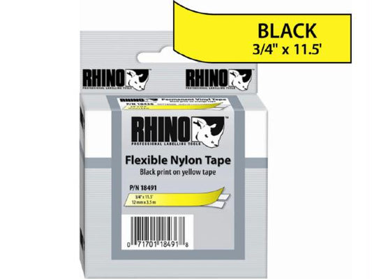 Dymo Rhino 3/4in X 11.5ft, Yellow Flexible Nylon Labels