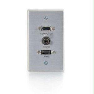 C2g Hdmi, Vga And 3.5mm Audio Pass Through Single Gang Wall Plate - Brushed Aluminum