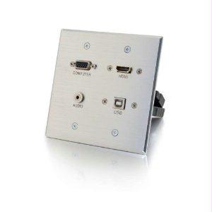 C2g Hdmi, Vga, 3.5mm And Usb Pass-through Wall Plate - Aluminum